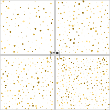 Set of Gold stars. Confetti celebration, Falling golden abstract decoration for party, birthday celebrate, anniversary or event, festive. Festival decor. Vector illustration, 4 in 1のイラスト素材