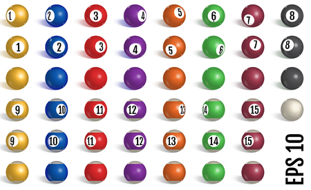 Billiard, pool balls collection. Snooker. Realistic balls on white background. Vector illustration.のイラスト素材