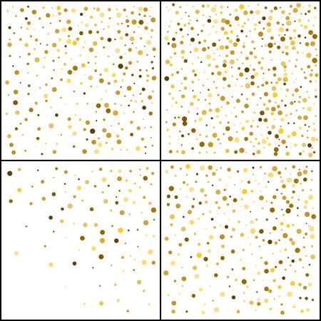Gold polka dot. Confetti celebration. Falling golden abstract decoration for party, birthday celebrate, anniversary or event, festive. Festival decor. Vector illustration. 4 in 1のイラスト素材