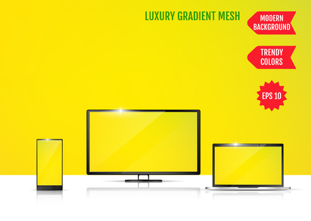 Modern abstract background. Colors transition concept. Gradient mesh. Trendy colored Surface. An example of the use of the proposed background on the screen of a laptop, smartphone and TVのイラスト素材