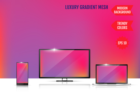 Modern abstract background. Colors transition concept. Gradient mesh. Trendy colored Surface. An example of the use of the proposed background on the screen of a laptop, smartphone and TVのイラスト素材