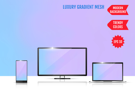 Modern abstract background. Colors transition concept. Gradient mesh. Trendy colored Surface. An example of the use of the proposed background on the screen of a laptop, smartphone and TVのイラスト素材