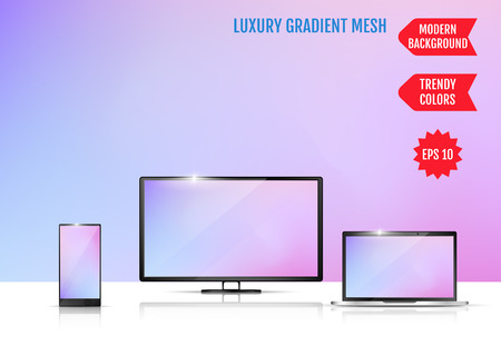 Modern abstract background. Colors transition concept. Gradient mesh. Trendy colored Surface. An example of the use of the proposed background on the screen of a laptop, smartphone and TVのイラスト素材