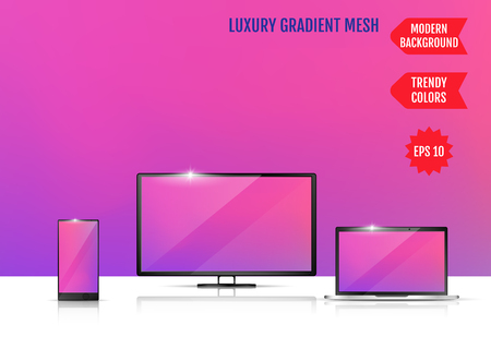 Modern abstract background. Colors transition concept. Gradient mesh. Trendy colored Surface. An example of the use of the proposed background on the screen of a laptop, smartphone and TVのイラスト素材