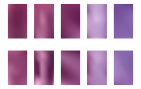 Set of blurred nature dark purple violet pink and blue backgrounds. Smooth banner template. Easy editable soft colored vector illustration. Ecology concept for your graphic design.のイラスト素材