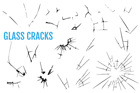 Set of glass crack. Set to simulate cracks and holes in the glass.のイラスト素材