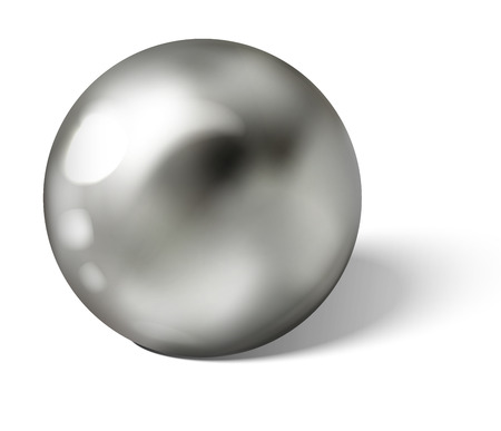Silver or steel ball isolated on white background. Spherical 3D sphere with glares and highlights for decoration. Jewellery gemstone. Vector Illustration.のイラスト素材