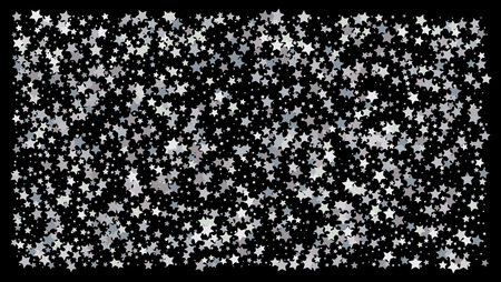 Silver stars. Confetti celebration on black background. Falling silver abstract decoration for party, birthday celebrate, anniversary or event, festive. Festival decor. Vector illustrationのイラスト素材