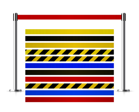 Metal barrier with a belt to control. Kit of belts. Queue stock illustration isolated on white background.のイラスト素材
