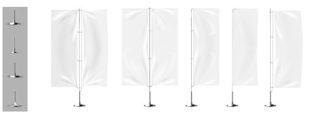 Realistic white banner flags 3d mockup. Textile waving advertisement banner flags.のイラスト素材