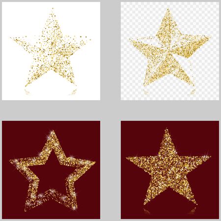 Set of gold glitter vector stars. Golden sparkle luxury design elements. Amber particles. 4 in 1のイラスト素材
