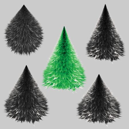Set of fluffy Christmas black and green Christmas trees.のイラスト素材