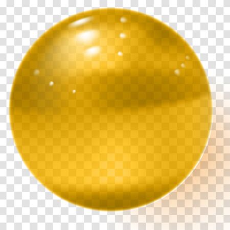 Yellow transparent glass ball. Realistic transparent gold sphereのイラスト素材