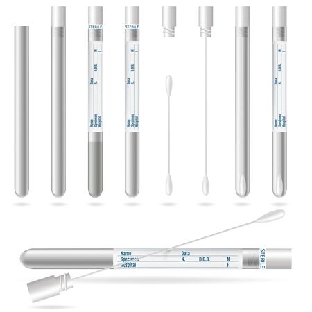 Sterile Transport SWAB. Cotton swabs in plastic tube with cap. 3d realistic vector.のイラスト素材