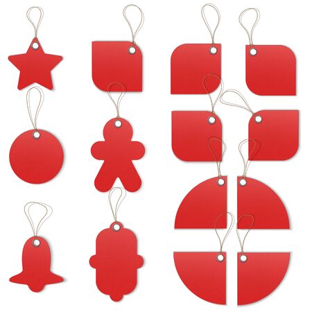 Sale tags and labels vector template set. Realistic textured sell tags with ropes.のイラスト素材