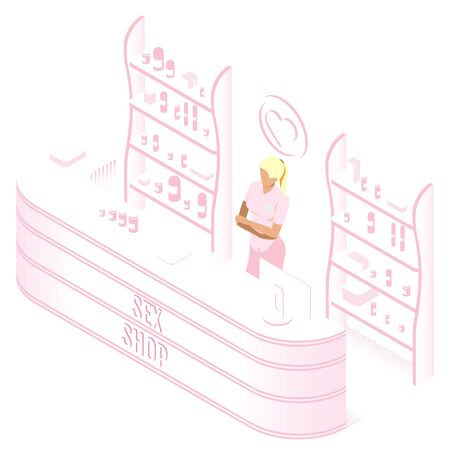 Isometric Sex shop and sales assistant or Doctorのイラスト素材