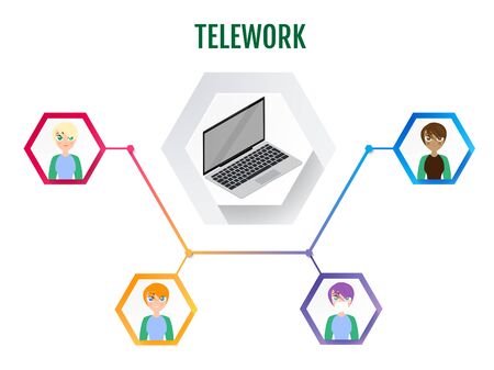 Telework. Remote work as a new work order and lifestyle. Vector infographic.のイラスト素材