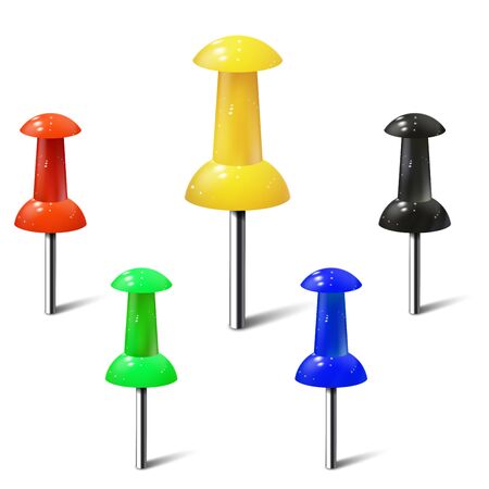 Set of realistic push pins in different colors. Thumbtacksのイラスト素材