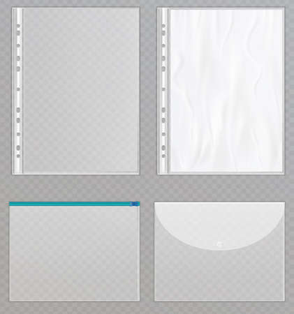 Vector transparent plastic files. Cellophane folders to protect documentsのイラスト素材