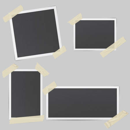 Black photo frames glued with transparent adhesive tape