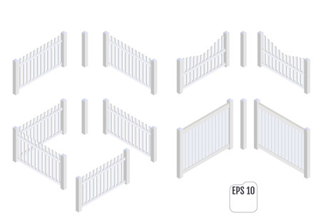 Isometric white fence sections. Vectorのイラスト素材