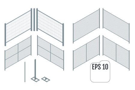 Isometric metal fence sections. Vectorのイラスト素材