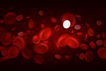 Vaccine tablet in amongst red blood cellsのイラスト素材