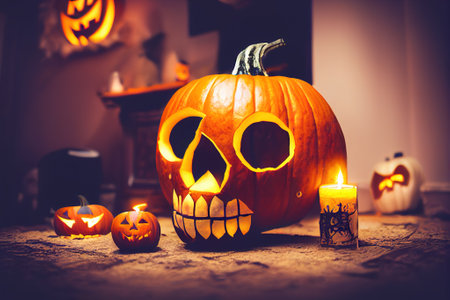 Halloween pumpkin skull. AI renderの写真素材