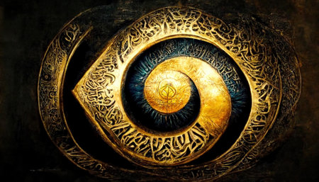 Golden amulet background. AI render