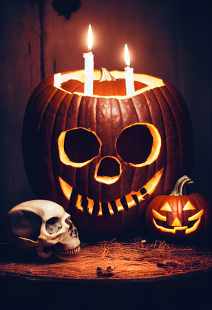 Halloween skull. Holiday AI renderの写真素材