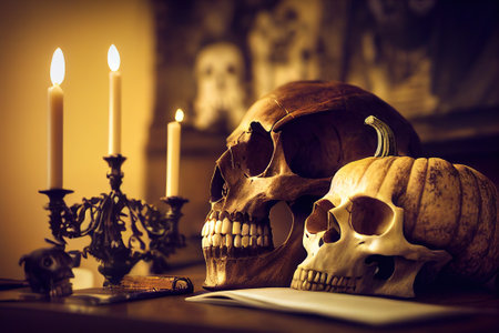 Halloween skull, pumpkin. AI renderの写真素材