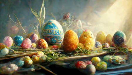 Traditional Easter eggs. AI render.