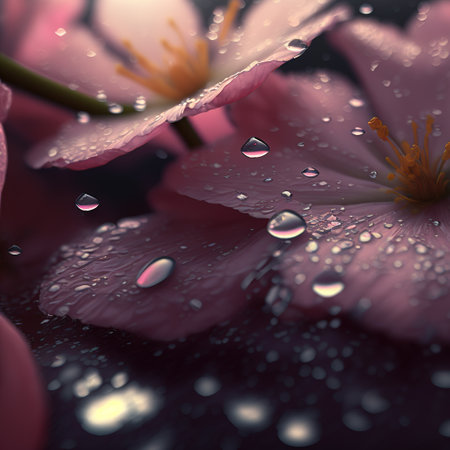 Sakura flower. Rain. AI render