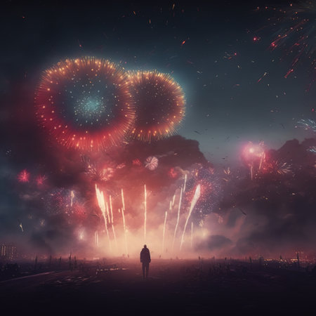Realistic colorful fireworks. AI render