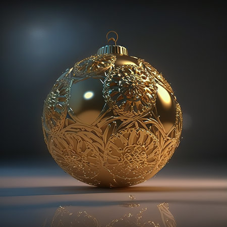 Golden Christmas ball. AI renderの写真素材