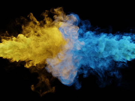 Blue and yellow smoke. 3d renderingの写真素材