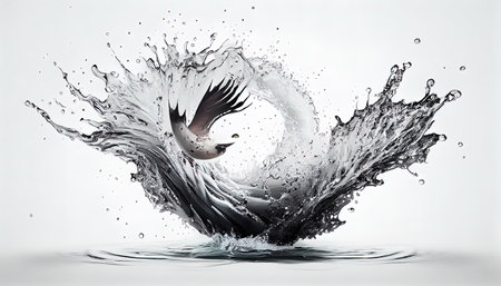 Beautiful water splash backdrop. AI render.の写真素材