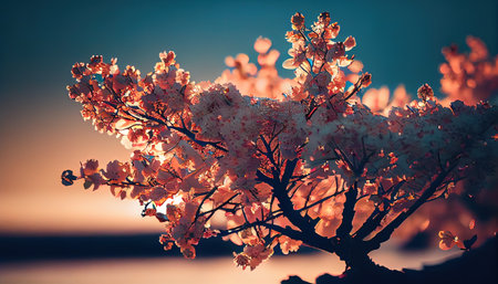 Cherry blossoms tree spring. AI generatedの写真素材