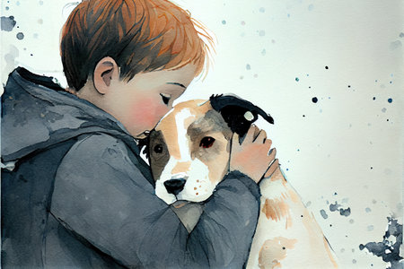 child and dog. christmas card. AI renderの写真素材