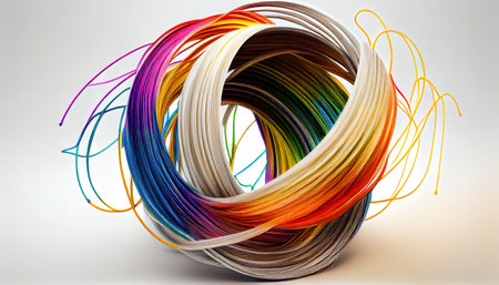 Bright rainbow wires abstract background. AI render.の写真素材