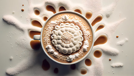 Foam on coffee white backdrop. AI render.の写真素材