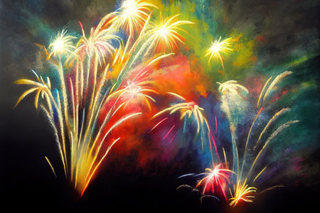 Colored festive fireworks. _ai_generatedの写真素材