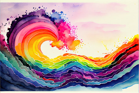 Rainbow wave watercolor background in kid styleの写真素材