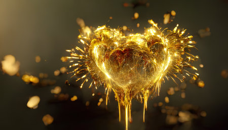 Exploding golden heart. AI generated.の写真素材
