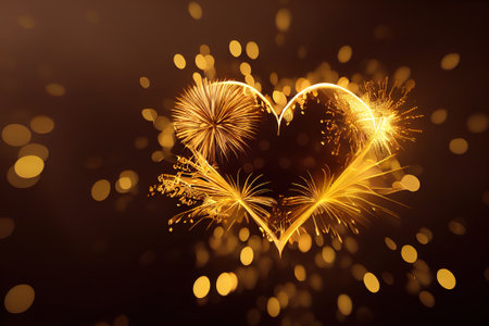 Sparkling golden heart. AI generated.の写真素材