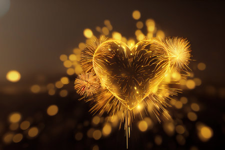 Exploding golden heart. AI generated.の写真素材