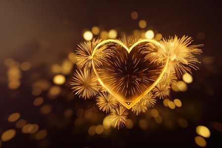 Exploding golden heart. AI generated.の写真素材