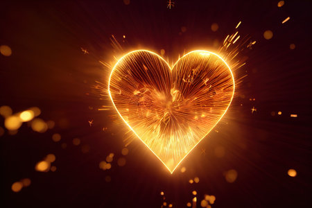 Exploding golden heart. AI generated.の写真素材