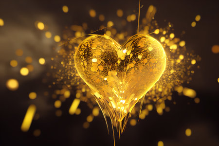Exploding golden heart. AI generated.の写真素材