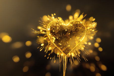 Exploding golden heart. AI generated.の写真素材